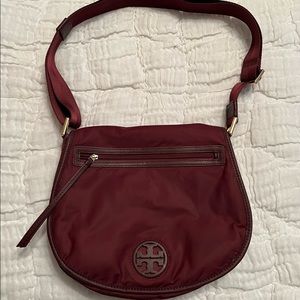 Tory Burch maroon nylon crossbody bag